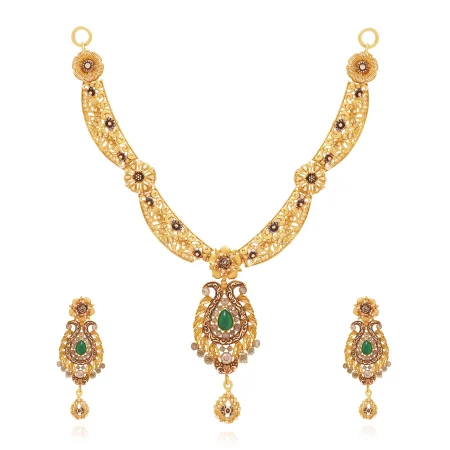 Emerald Bloom Necklace Set - Gold Necklace - 3