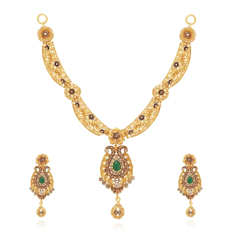 Emerald Bloom Necklace Set - Gold Necklace - 3
