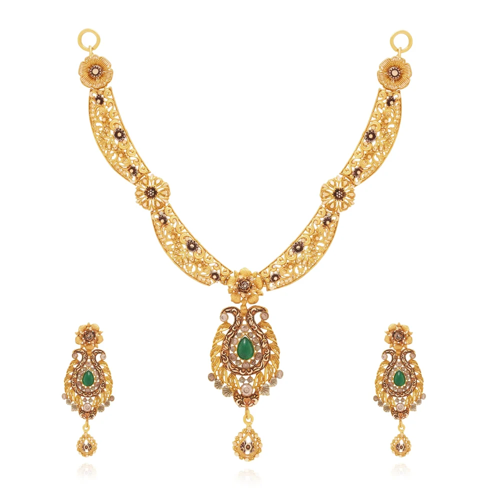 Emerald Bloom Necklace Set - Gold Necklace - 3
