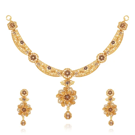 Floral Aureate Necklace Set - Gold Necklace - 14