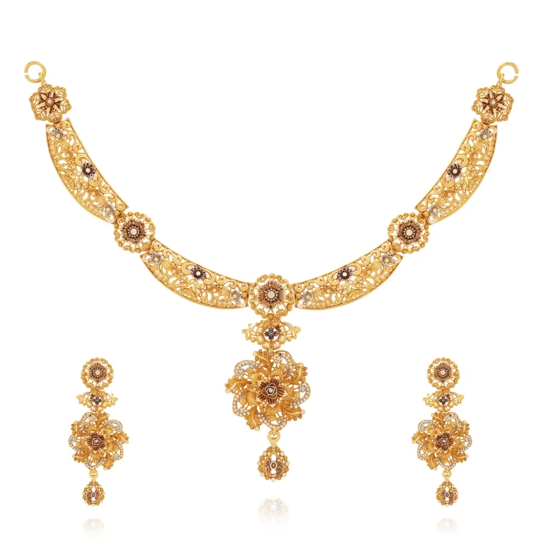Floral Aureate Necklace Set - Gold Necklace - 14