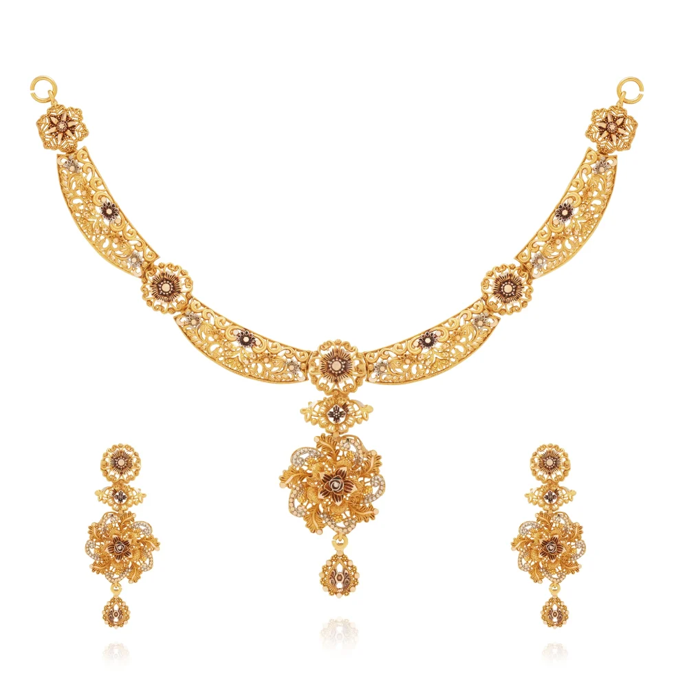 Floral Aureate Necklace Set - Gold Necklace - 14