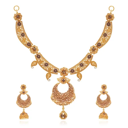 Roselle Crescent Necklace Set - Gold Necklace - 20