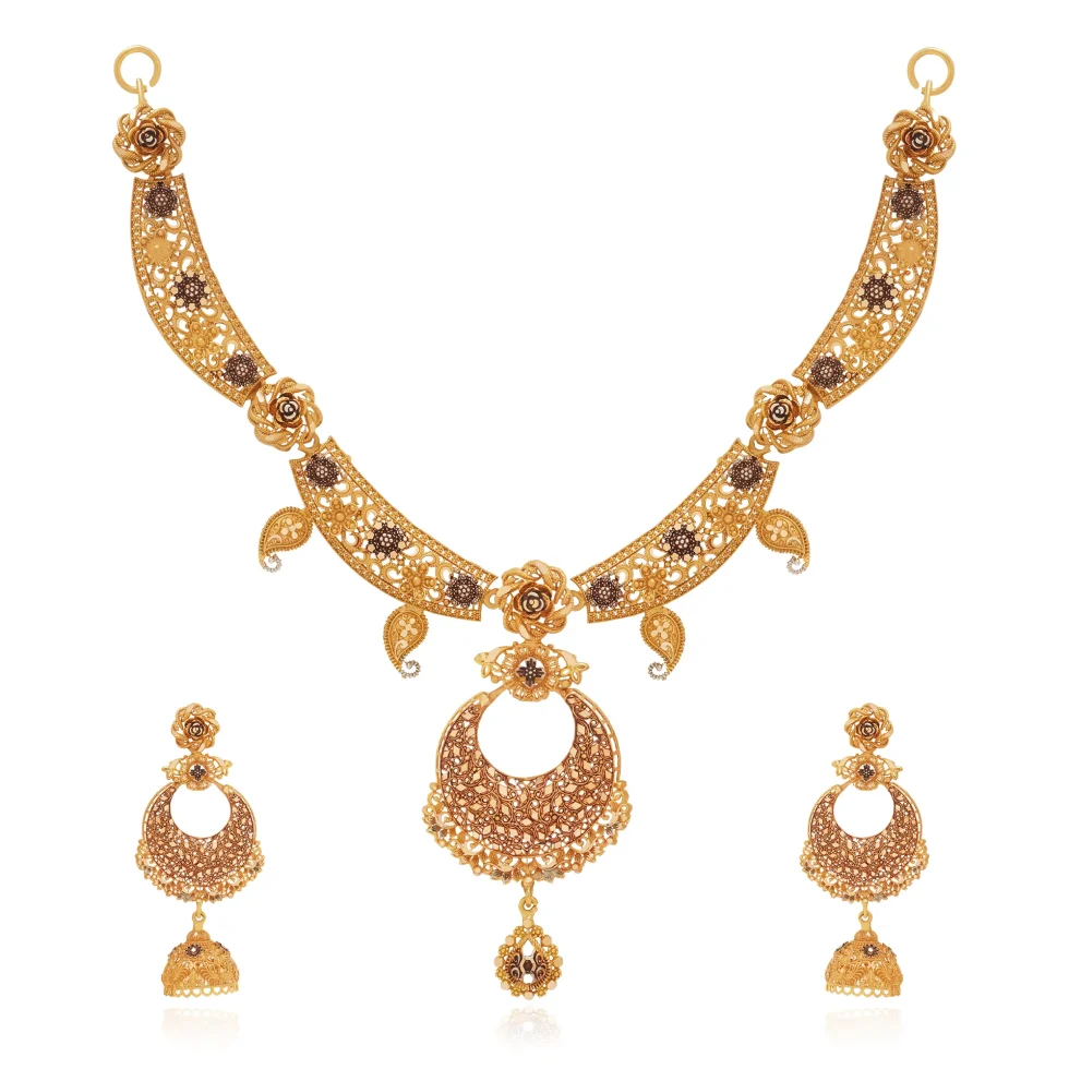 Roselle Crescent Necklace Set - Gold Necklace - 20
