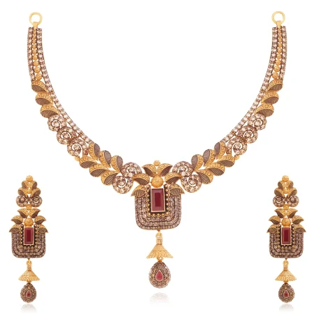 Garnet Leaf Necklace Set