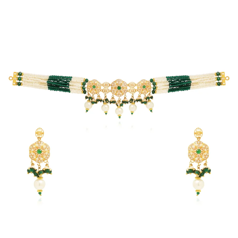 “Emerald Pearl Choker Set”