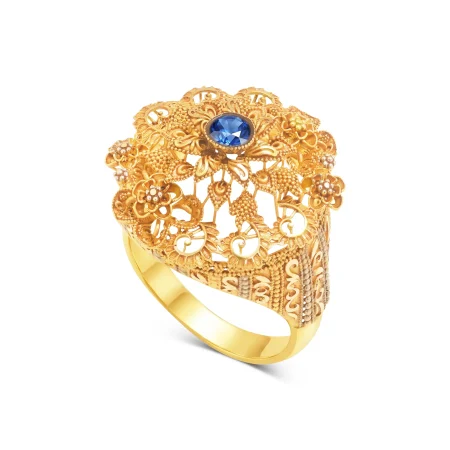 Sapphire Bloom Filigree Ring