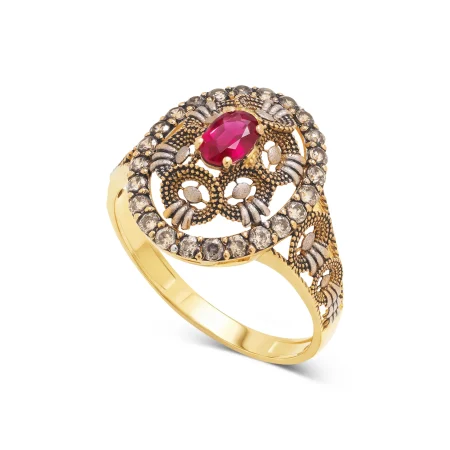 Crimson Crest Gold Ring