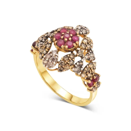 Garnet Bloom Gold Ring