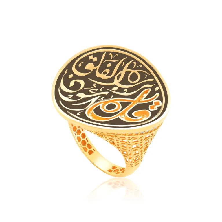 Black Crest Script Ring