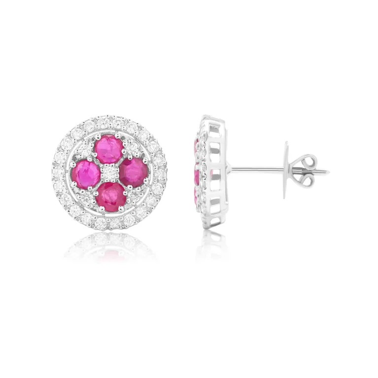 Ruby Halo Diamond Studs